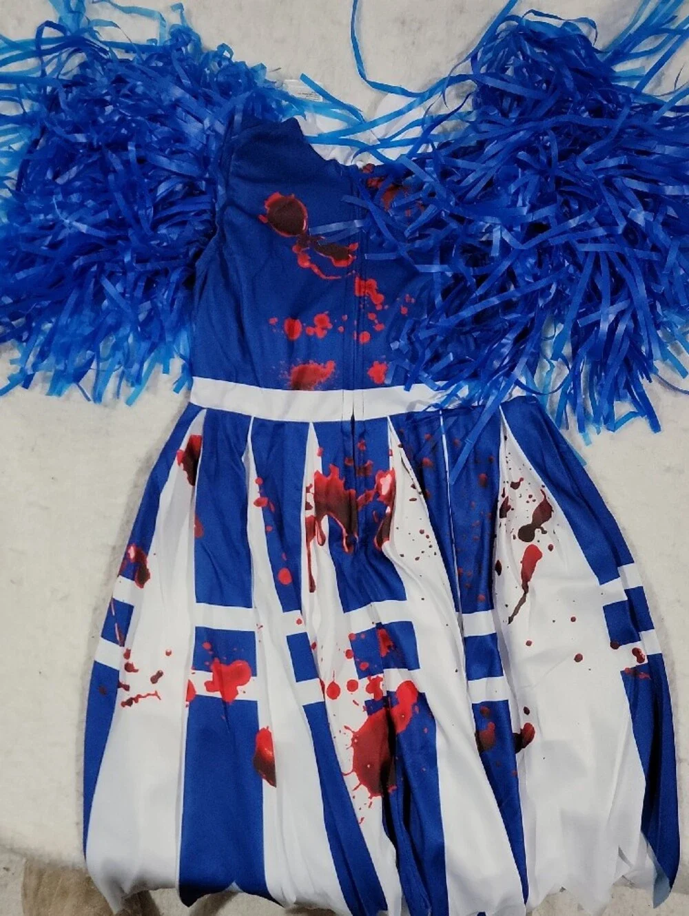 Ikali Blue, White and Red Girls Zombie Cheerleader Costume with Pom-Poms 3t/4t